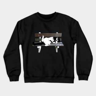 Cute Tuxedo Cat Resting on a Park Bench Copyright by TeAnne Crewneck Sweatshirt